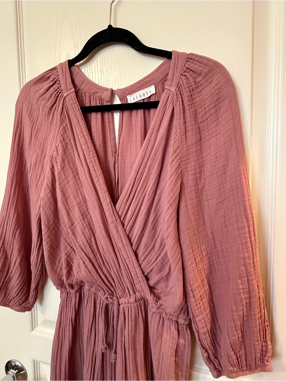 LACAUSA Cotton Gauze Romper Surplice V Neck Blouson Sleeve Mauve XS Made in LA - Picture 1 of 10